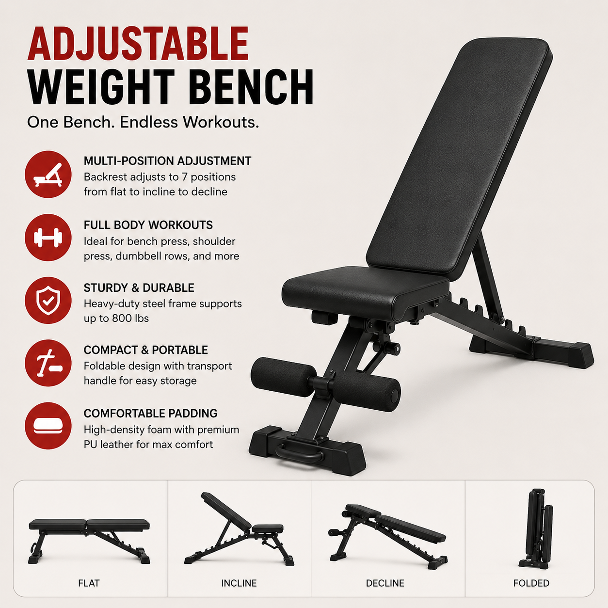 16 Adjustable Weight Bench - Image 1